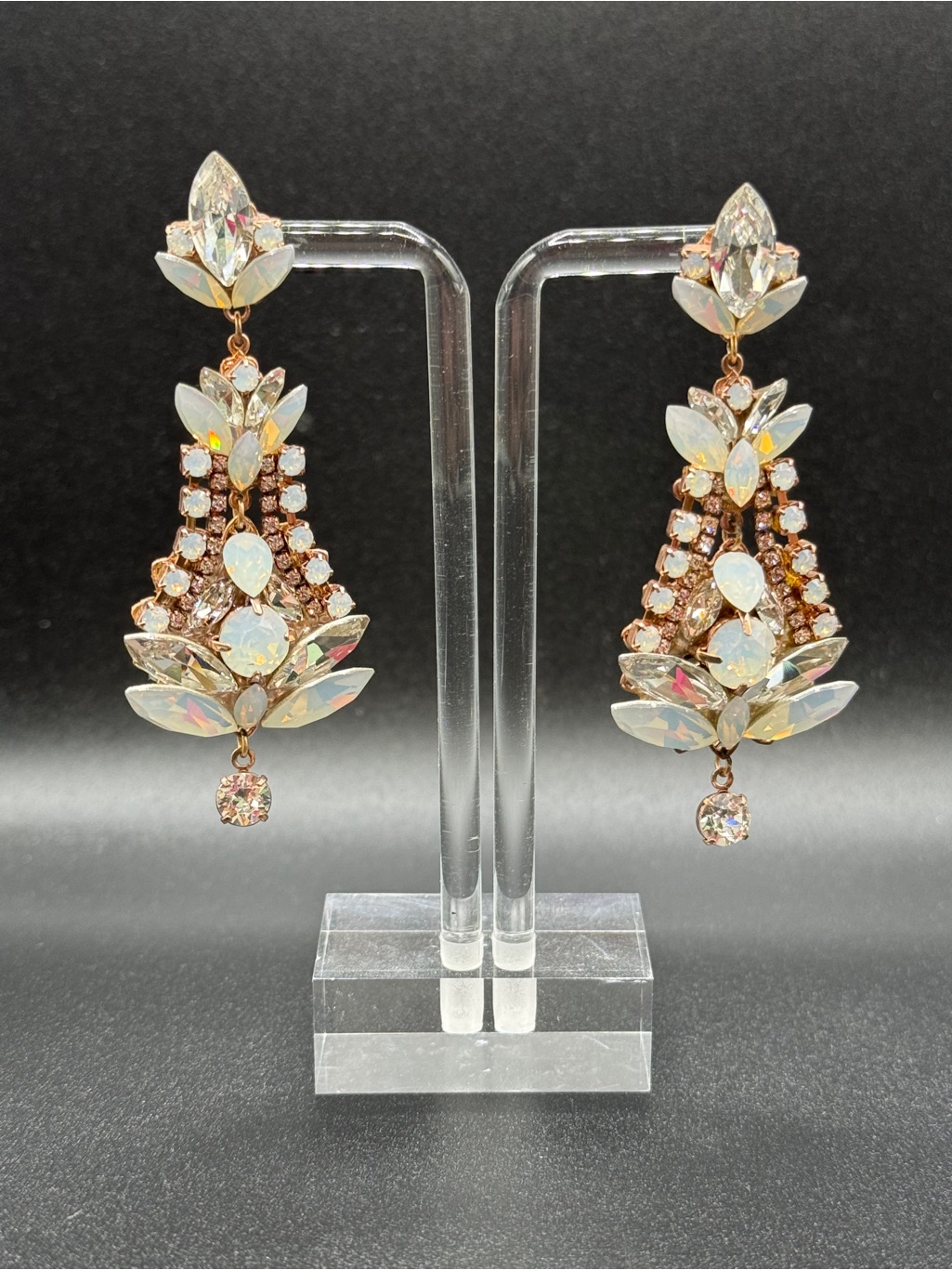 Opal Crystal Drop Earrings - Rose Gold Tone